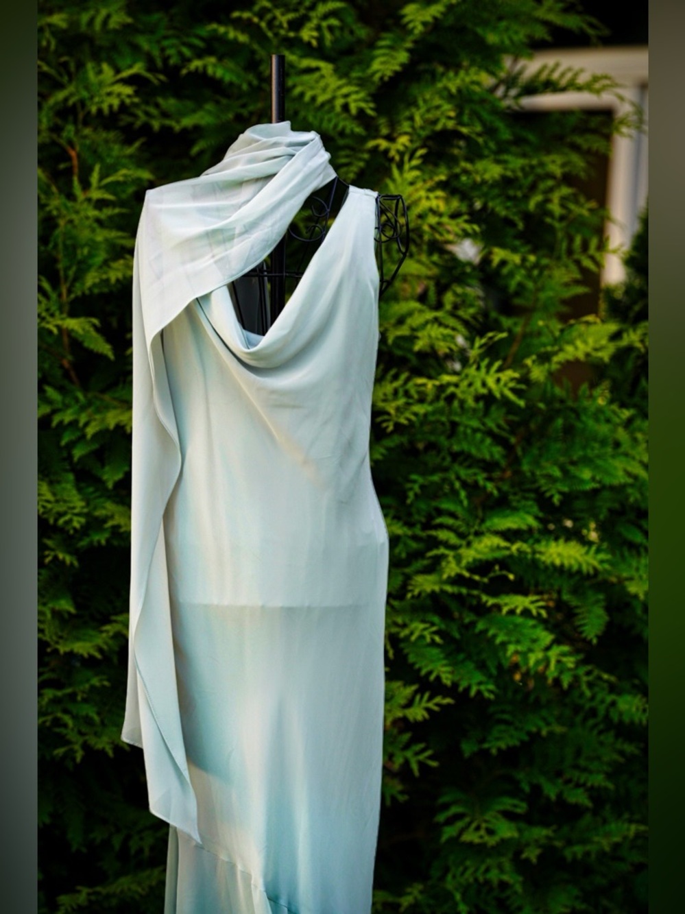 VTG Chadwick's Sage Green Chiffon Maxi Dress & Shawl Set - Size 10 - Picture 6 of 16